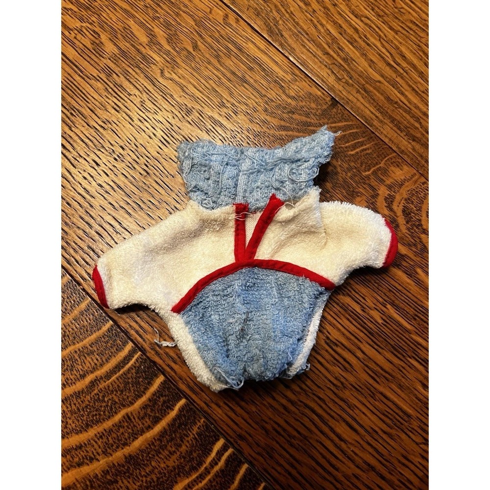 Vintage Barbie Doll Terry Cloth Shirt Blue White Red Trim Swim Beach Coverup